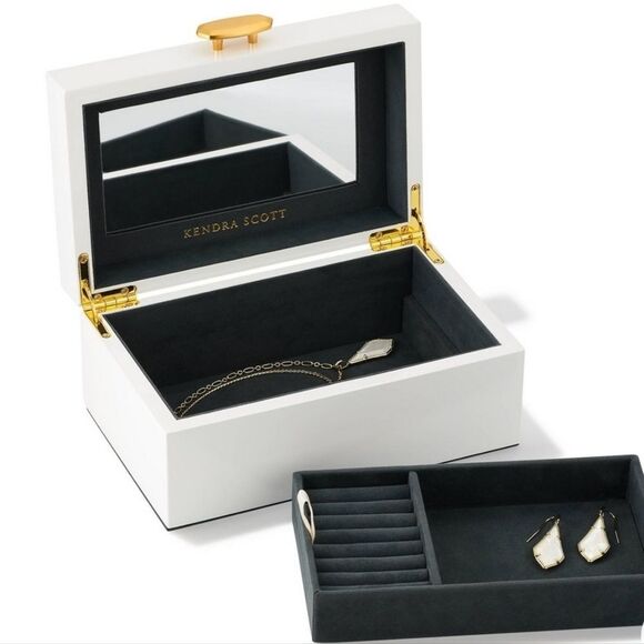 Kendra Scott Medium Wood Jewelry Storage Box- White/Gold - Picture 1 of 12